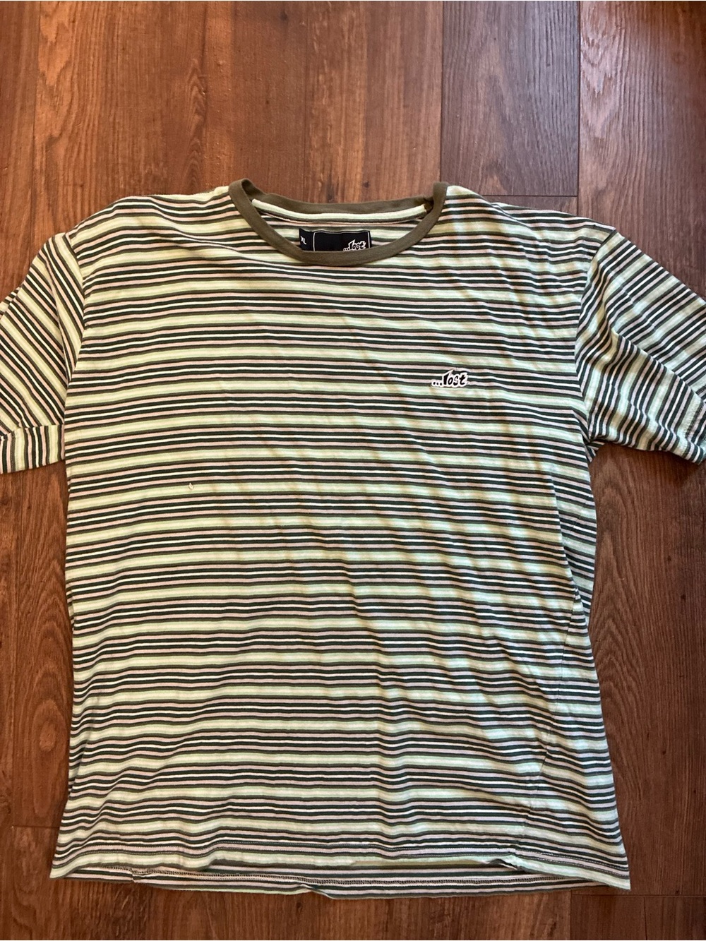 Lost Olive & Cream Striped Crewneck T-Shirt- Vintage Skater